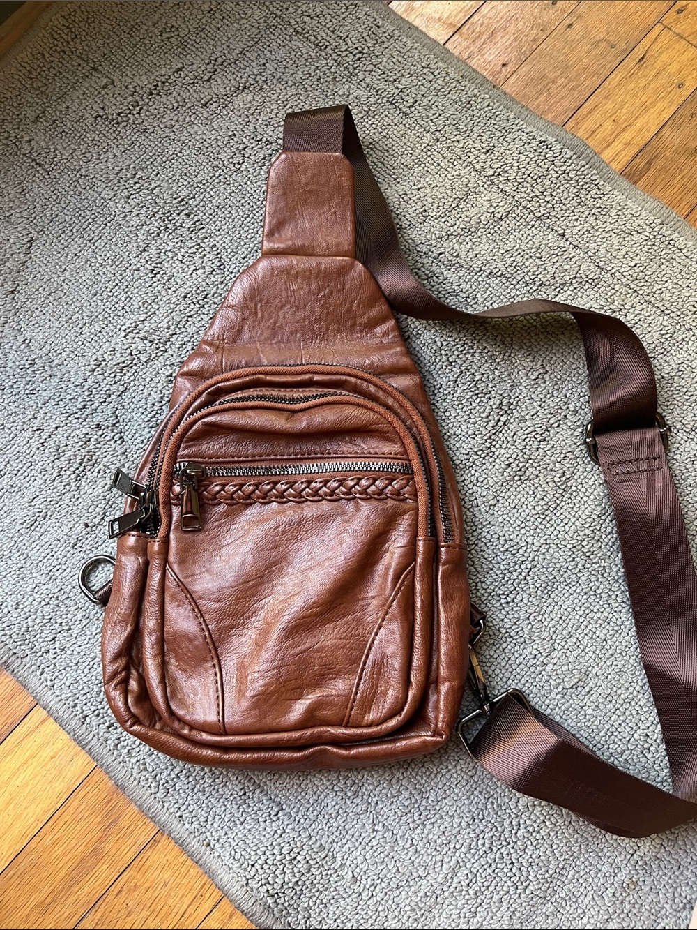 Women’s Brown Leather Sling Bag - Casual Crossbody